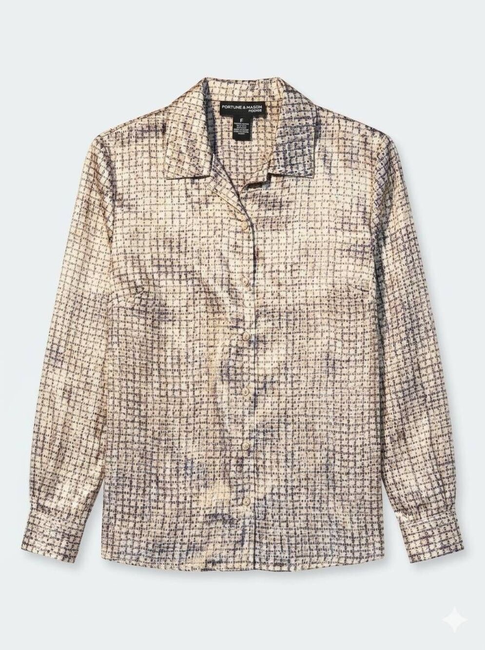☔️💜Norton McNaughton Brown Metallic Gold Grid Satin Long Sleeve Top Petite 8